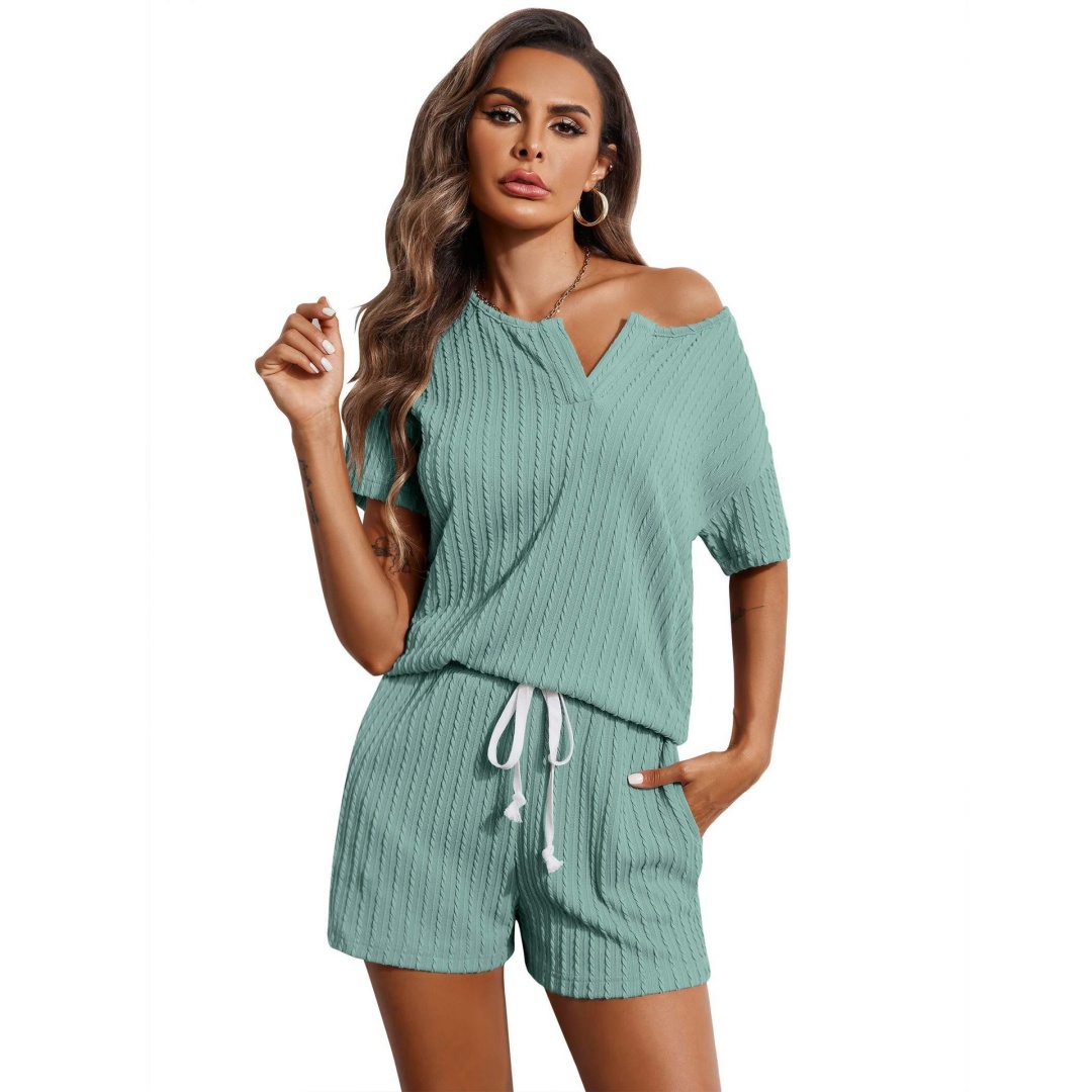 Womens Cable Knit Romper With Short Sleeve And Drawstring Waist
